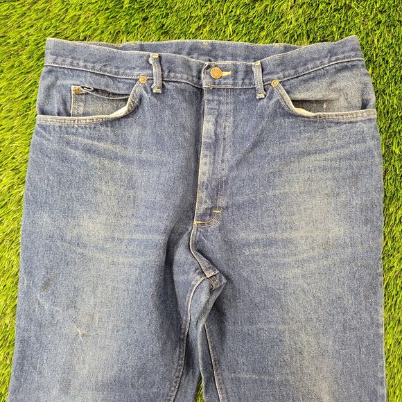 Vintage 70s LEE Whiskered Jeans 35x28 Dark-Wash Talon-Zip - Picture 11 of 16